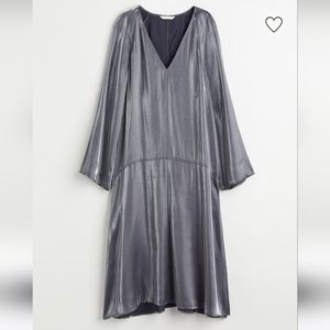 H&M high sheen gray midi dress